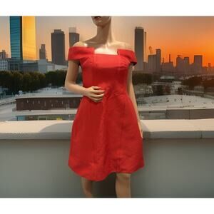 halston heritage dress 8 Orange Off The Shoulder Corset Lined Puff Skirt